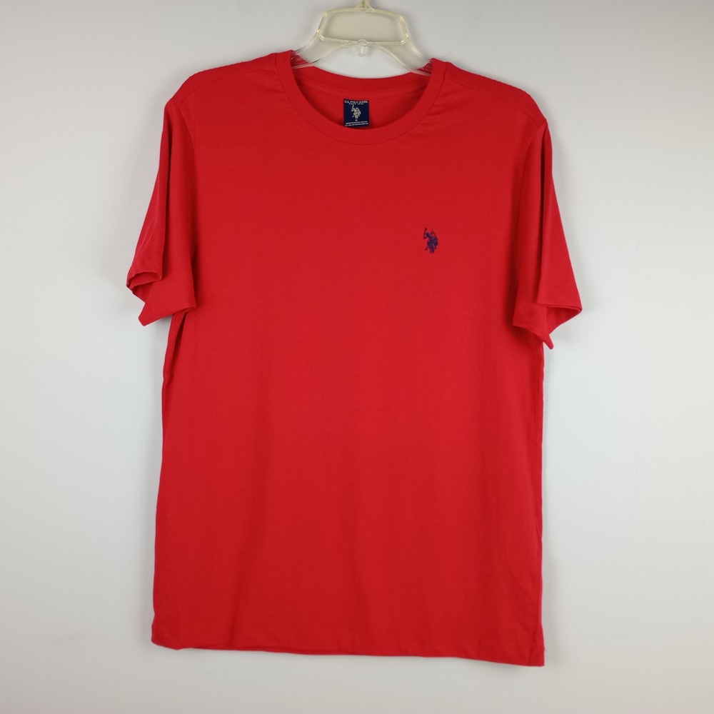 US Polo Assn Mens Small Red Short Sleeve Crew Neck T-Shirt Navy Logo Cotton Tee